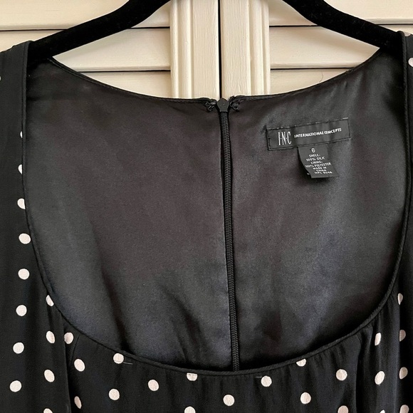 INC, LADIES BLACK & WHITE POLKA DOT DRESS. SCOOP NECKLINE & BANDED WAIST. SIZE 6 - Picture 3 of 5